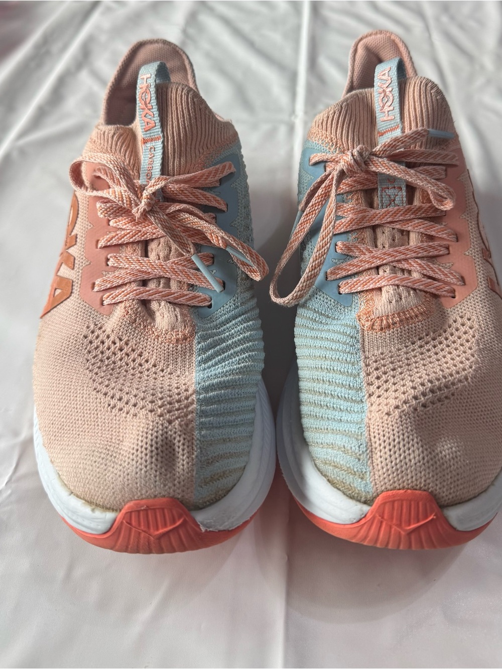Hoka Women's Coral Peach and Light Blue Running Sneakers - Picture 5 of 7